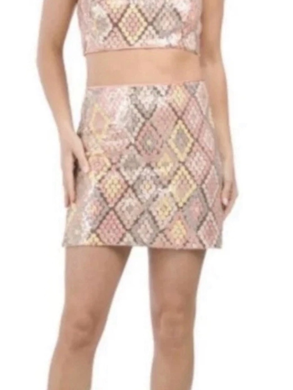CAROLINE CONSTAS Sequin Crop Top & Skirt Set Pink Size 4
